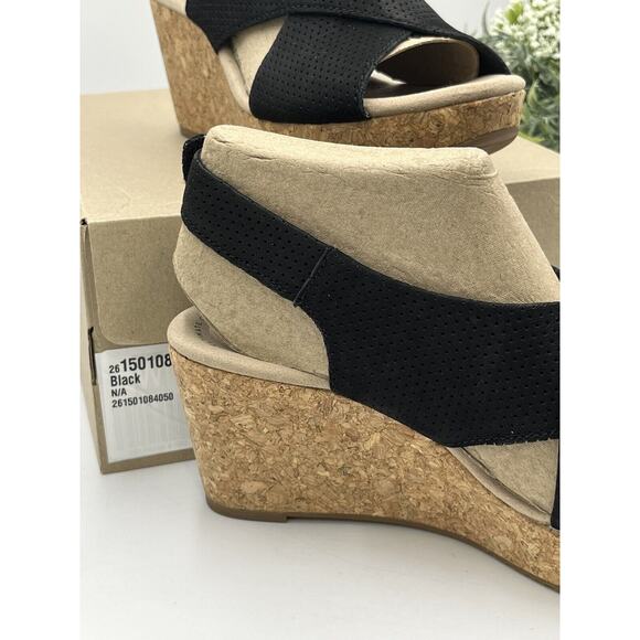 Clarks Women's Annadel Parker Black Suede Cork Wedge Platform Sandal Sz 7.5M New - Picture 14 of 16